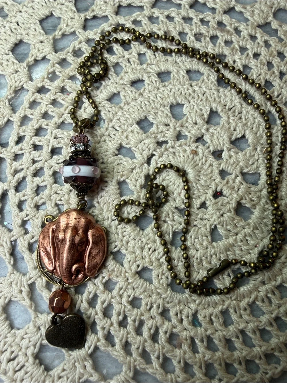 Handcrafted Copper Elephant Pendant 26” Necklace in Bronze and Pink